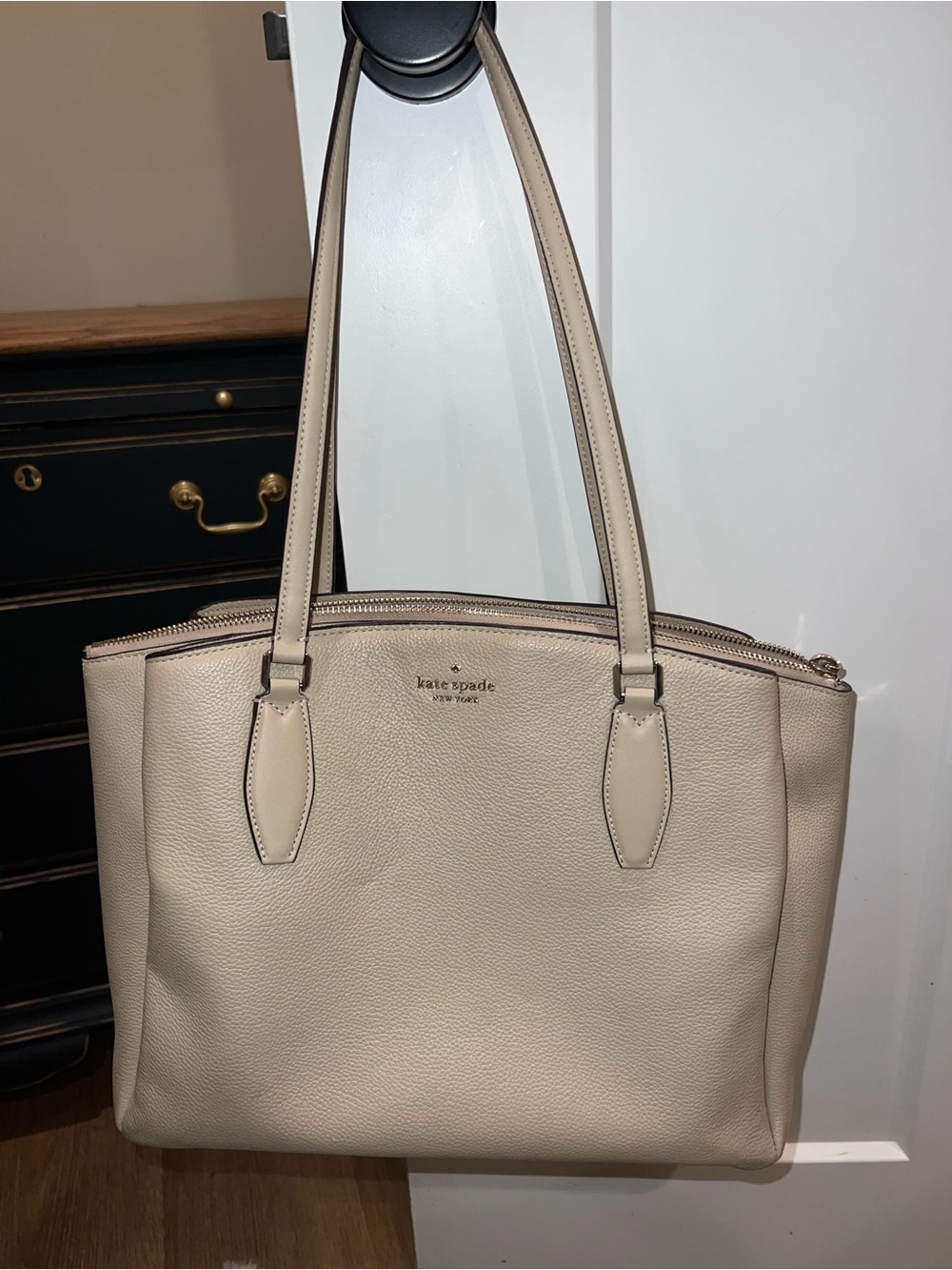 kate spade Pebble Leather Tote in Light Beige